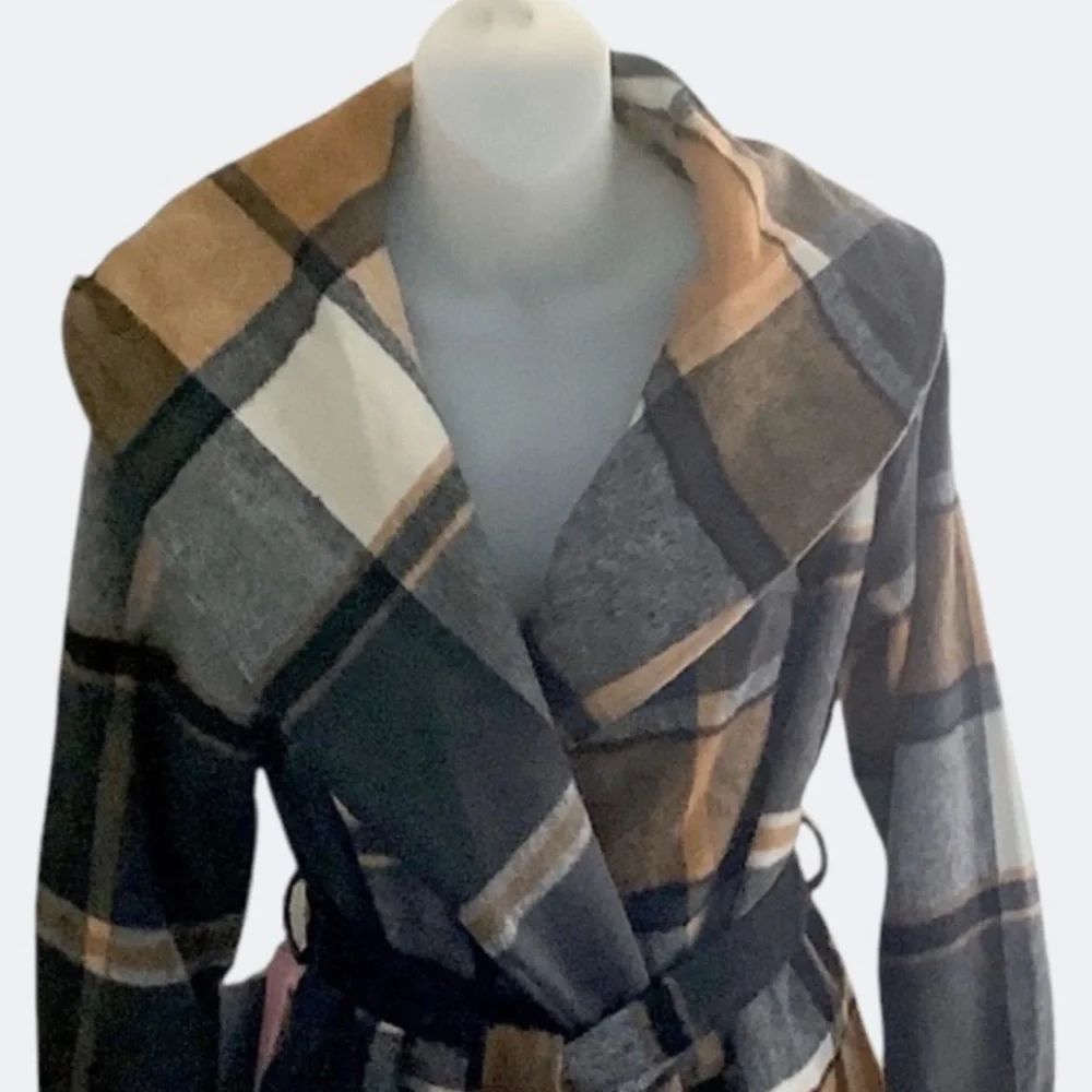 Colleen Lopez Plaid Wool-Blend Belted Jacket